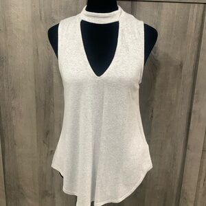 Express Fashions Peek A Boo Neckline Gray Knit Tank Top Women's Size X-Small